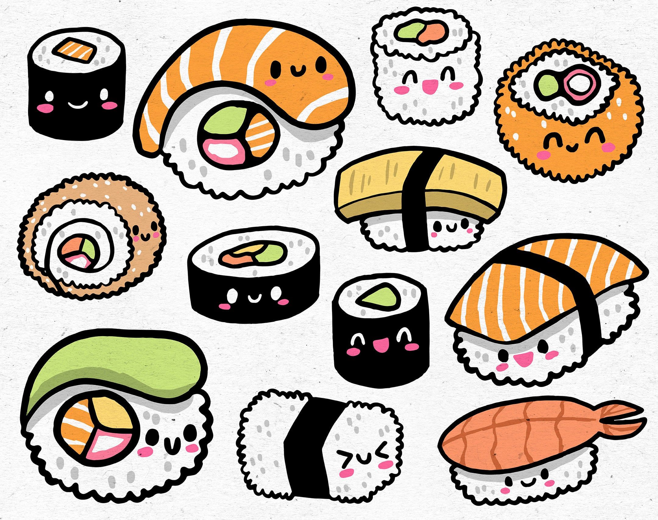 Kawaii Sushi Doodles / Digital Clip Art Graphics / SVG, PNG, EPS / For Anime, Manga & Japan Fans / Doodled Illustrations for commercial use