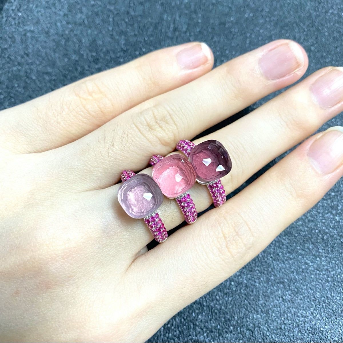 Classic Women Crystal Ring Rose Gold Plated Candy Color Ring Inlay Purple Zircon Candy Sweety Rings for Women 2022 As picture show1-gold-8