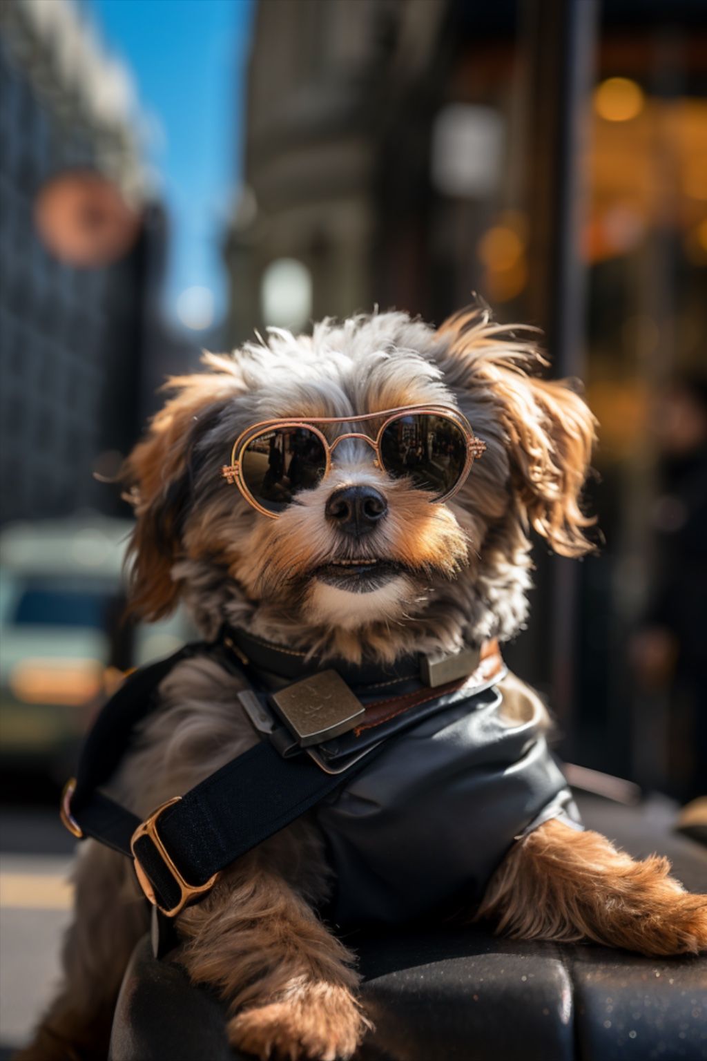 Dogs wearing sunglasses: a #Midjourney #AI series - City Slicker #cutedog #softlife #CityDog