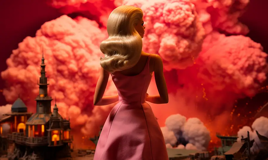 Barbie in front of an Atomic Explosion