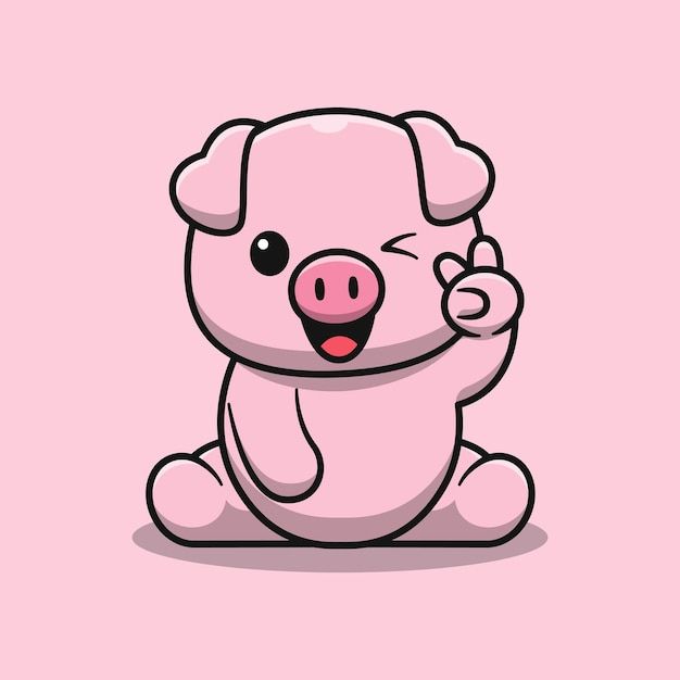 Cute pig is sitting with two finger cartoon illustration | Download on Freepik