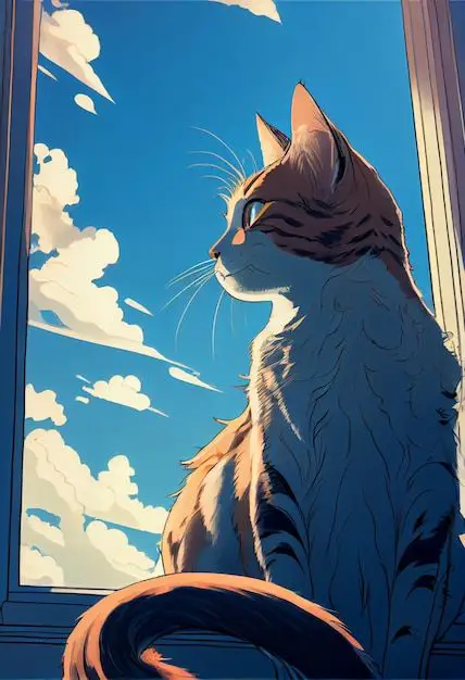 Premium Photo | Gato manga anime, comic, mirando por la ventana