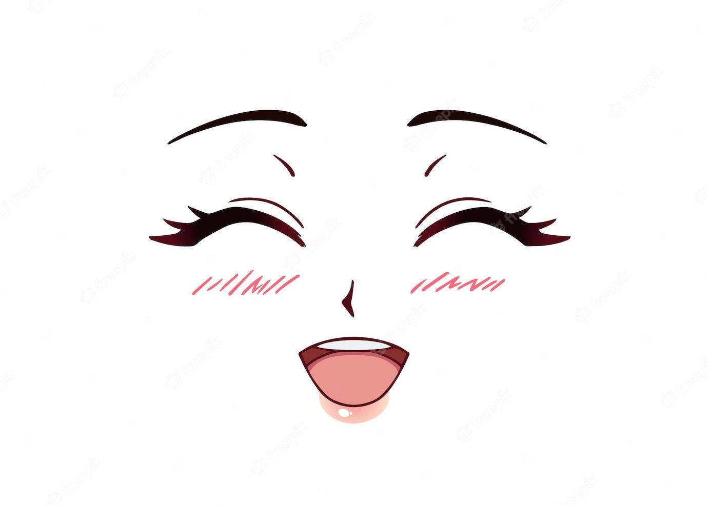 Premium Vector | Happy anime face. manga style closed eyes, little nose and kawaii mouth. blushy cheeks. hand drawn vector illustration.