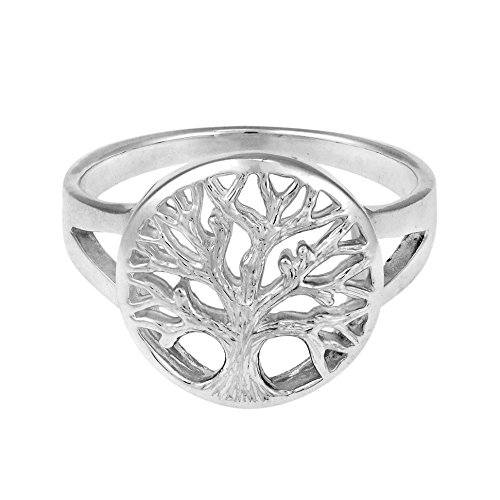 AeraVida Tranquil Tree of Life Emblem .925 Sterling Silver Ring | Nature Inspired Silver Accessory | Meaningful Tree of Life Sterling Silver Ring for Women | Anniversary Jewelry Gift | Size (8)