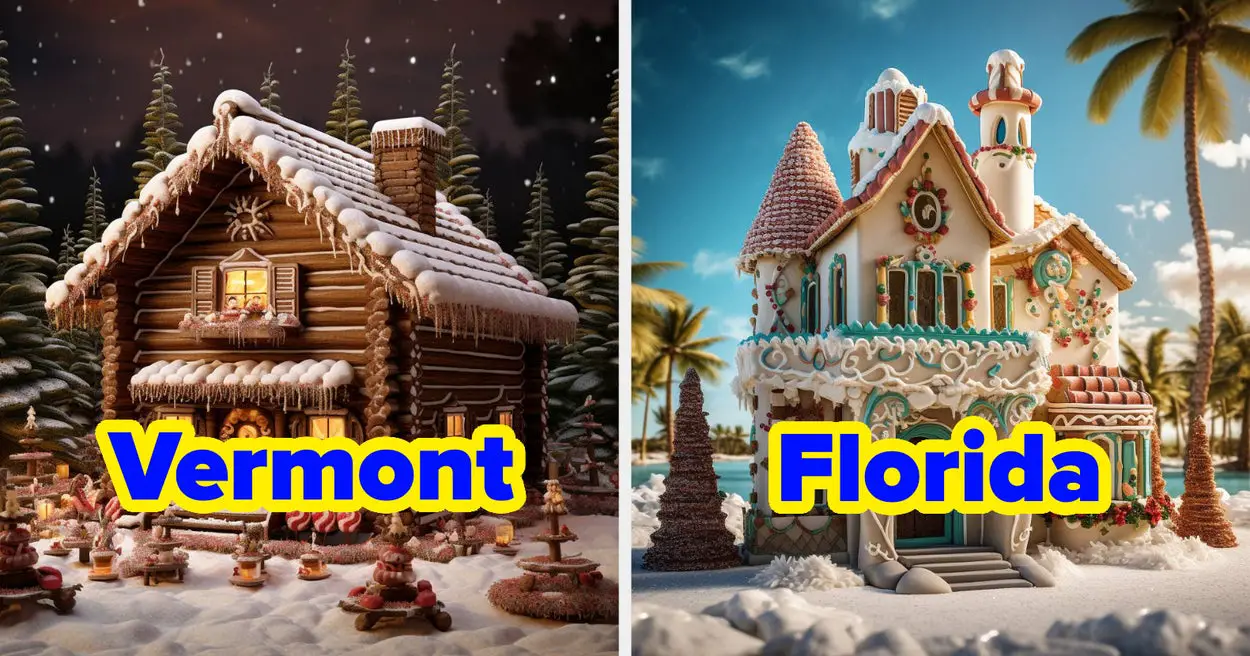 US States As Gingerbread Houses AI Image Post