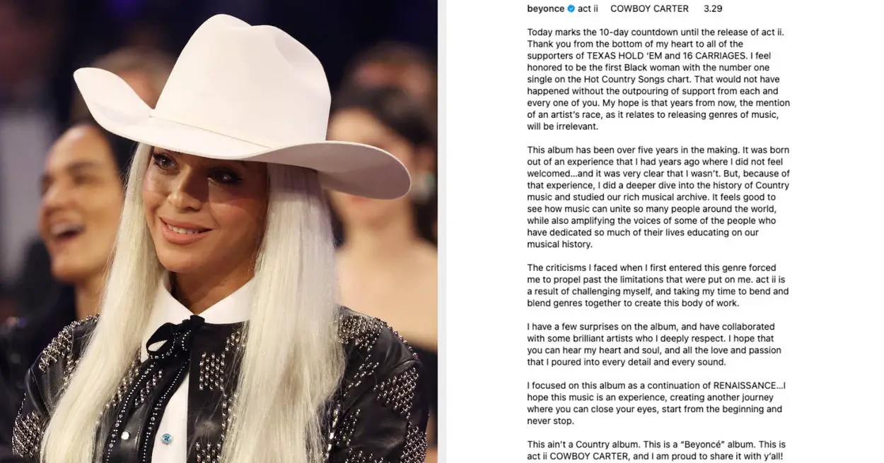 Beyoncé Said Cowboy Carter Album Inspired By Not Feeling Welcomed In Country Music